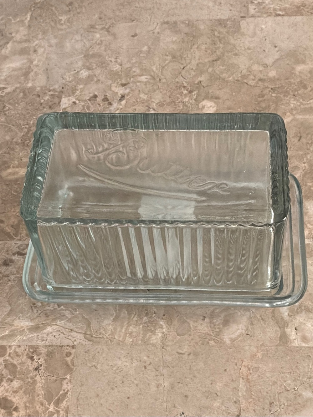 Clear Glass Butter Dish - Classic Ribbed Design